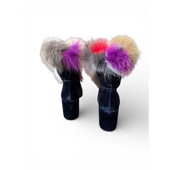 Stuart Weitzman Yukon Real Fur Royal Blue Velvet Lace-Up Boots | Women's 8M - Picture 10 of 14